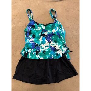 Azul Maxine of Hollywood Floral Swimdress Blue Teal Black Size 12